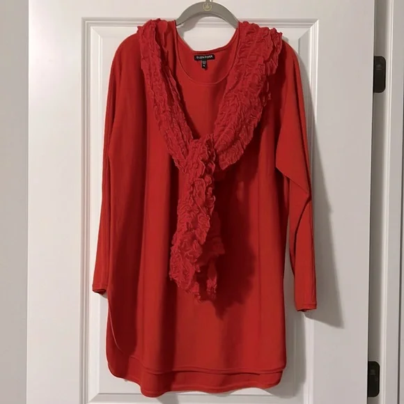Eileen Fisher Orange Red Tunic With Scarf- Stunning!!! - Picture 1 of 5